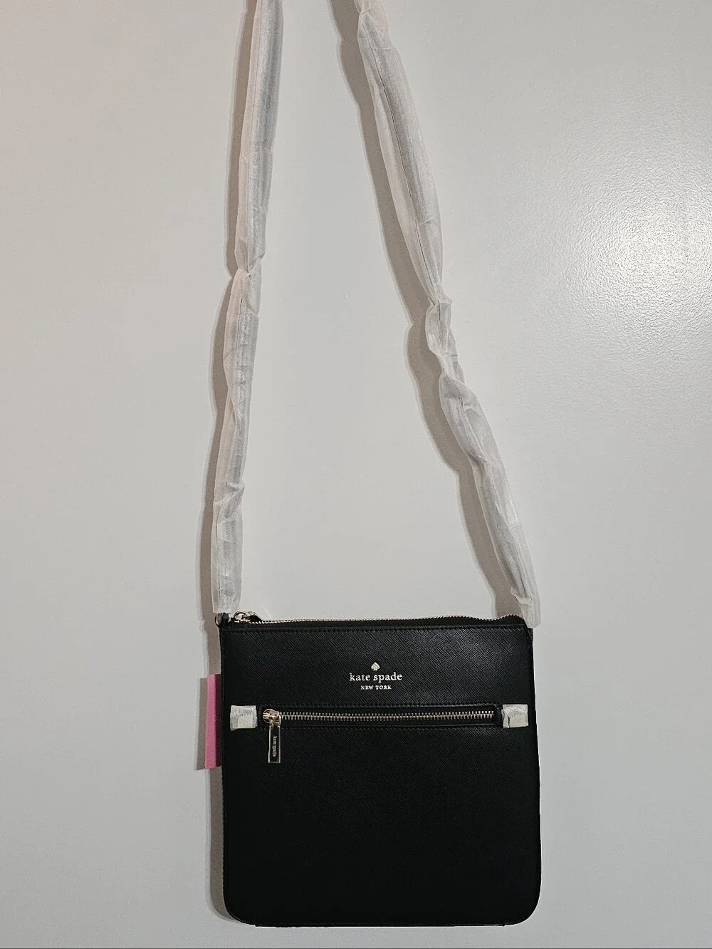 Kate Spade Black Leather Crossbody with Front Zip